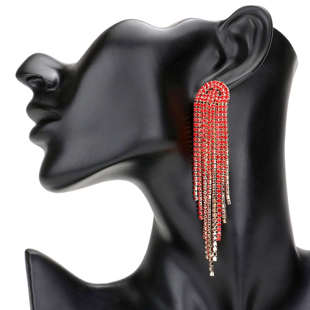 Siam Rhinestone Fringe Drop Evening Earrings, are the perfect way to elevate any evening look. Perfect for special occasions or nights out. These classy evening earrings are perfect for parties, weddings, and evenings. Awesome gift for birthdays, anniversaries, Valentine’s Day, or any special occasion.