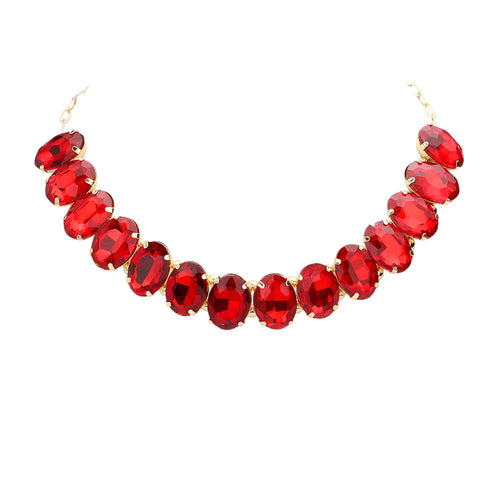 Oval Stone Evening Necklace - Siam