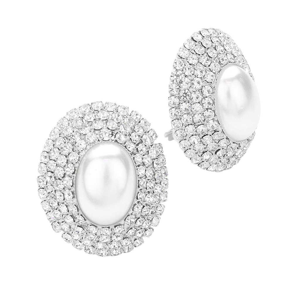 Silver-Oval Crystal Pearl Clip On Earrings, Add a touch of elegance to any outfit The oval shape adds a unique twist to the classic pearl design. No piercings? No problem with the convenient clip on feature. Perfect for a playful, yet sophisticated look! This Earrings unique and eye-catching accessory.