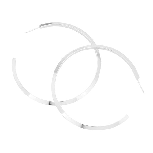 Brass Metal Hoop Earrings (2.3Inch) - Silver