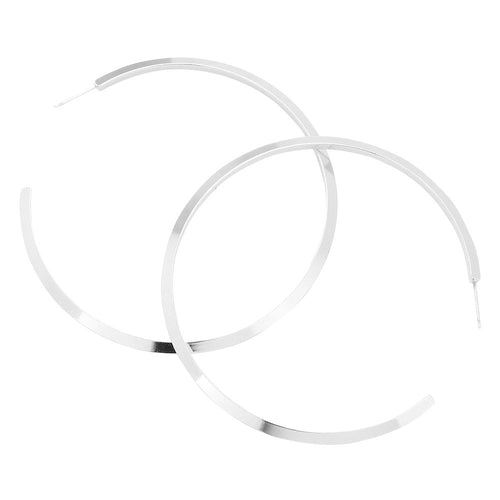 Brass Metal Hoop Earrings (2.8Inch) - Silver