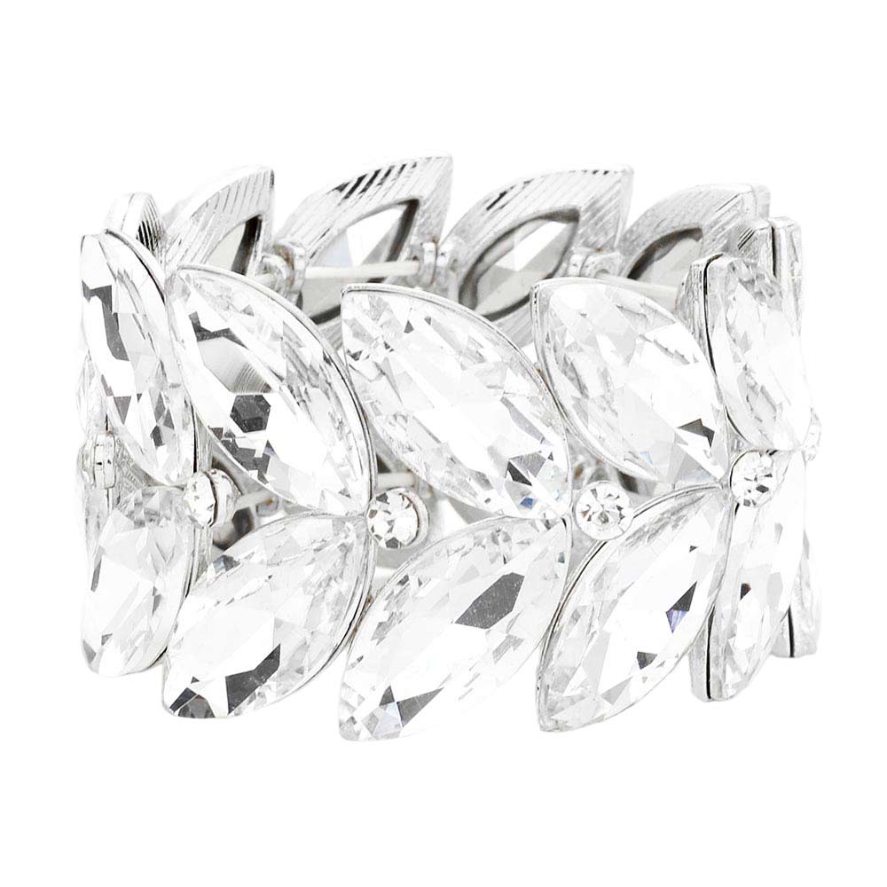 Silver 2Rows Marquise Stone Cluster Stretch Evening Bracelet, get ready with this marquise stone bracelet to receive the best compliments on any special occasion. This classy evening bracelet is perfect for parties, Weddings, and Evenings. Awesome gift for birthdays, anniversaries, Valentine’s Day, or any special occasion.