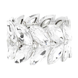Silver 2Rows Marquise Stone Cluster Stretch Evening Bracelet, get ready with this marquise stone bracelet to receive the best compliments on any special occasion. This classy evening bracelet is perfect for parties, Weddings, and Evenings. Awesome gift for birthdays, anniversaries, Valentine’s Day, or any special occasion.