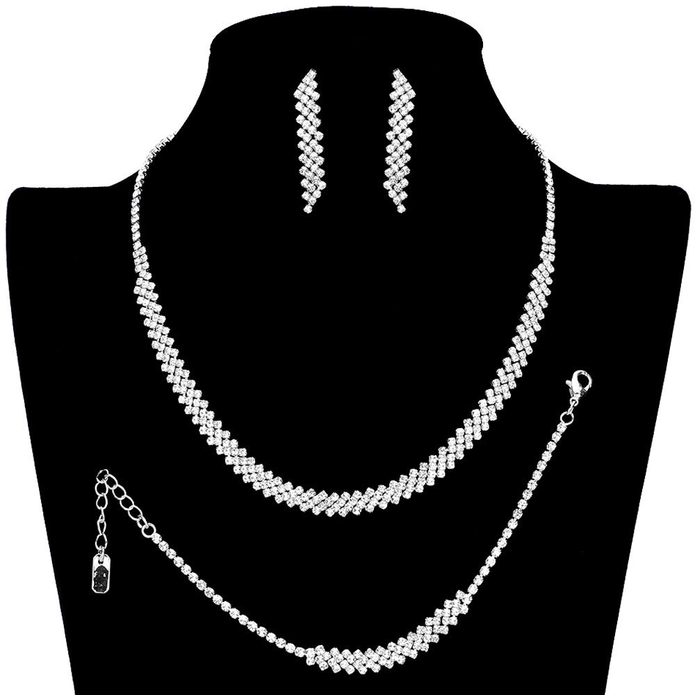 Silver 3PCS Rhinestone Pave Jewelry Set, this stunning Jewelry Set features beautifully crafted pieces adorned with sparkling rhinestones that add a sophisticated sparkle to any ensemble. Perfect for day or night wear. These beautifully designed jewelry sets are suitable as gifts for wives, friends, and mothers.