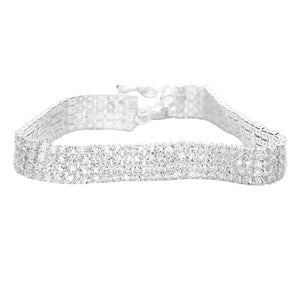 Silver 4 Row Crystal Rhinestone Embellished Tennis Evening Bracelet, These gorgeous Crystal Rhinestone pieces will show your class on any special occasion. These bracelets are perfect for any event whether formal or casual or for going to a party or special occasion. The perfect gift for a birthday, Party, Christmas, etc.