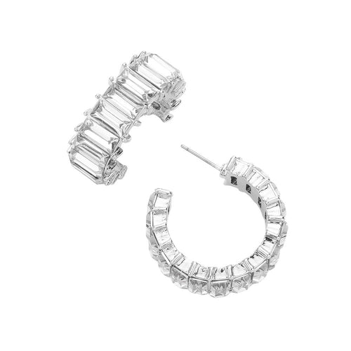 Pendientes de aro de noche con piedras baguette - Plata
