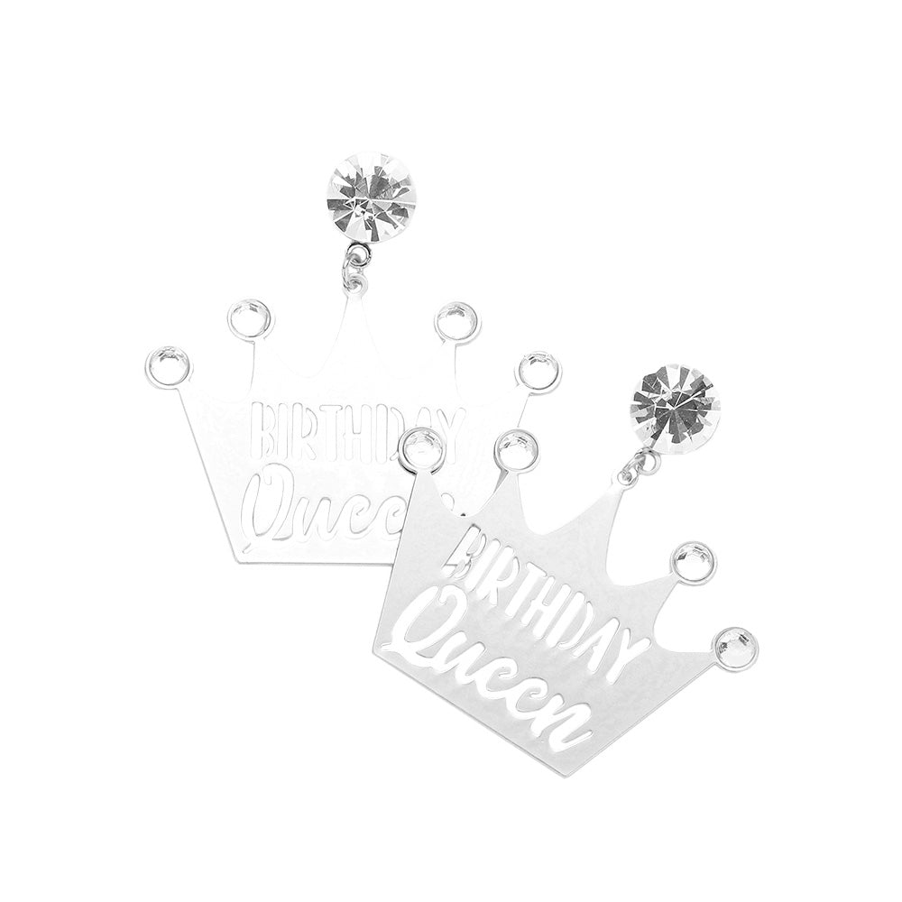 Silver Birthday Queen Message Stone Metal Crown Earrings, are unique & beautifully designed to make you look awesome with these beautiful birthday queen message earrings on your birthday. Wear these beautiful message earrings to get immediate compliments on your special day. It's lightweight & easy to wear.
