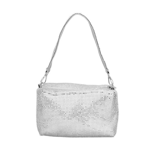 Bolso bandolera rectangular con brillo - Plata