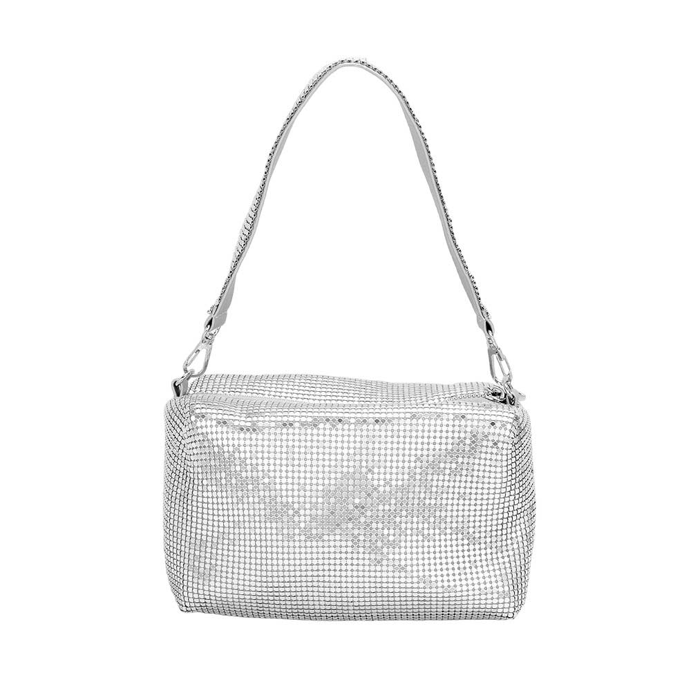 Silver Bling Rectangle Tote Crossbody Bag, This eye-catching bag is sure to draw glances! Crafted with premium materials, its rectangular shape is fashionable and reliable for carrying all of your personal items. The convenient crossbody design ensures comfortable and secure carrying. Shine up with this crossbody tote bag.