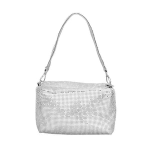 Silver Bling Rectangle Tote Crossbody Bag, This eye-catching bag is sure to draw glances! Crafted with premium materials, its rectangular shape is fashionable and reliable for carrying all of your personal items. The convenient crossbody design ensures comfortable and secure carrying. Shine up with this crossbody tote bag.