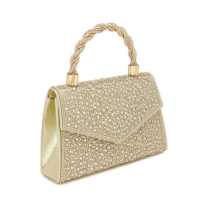 Silver Bling Top Handle Evening Crossbody Bag, is the perfect accessory to complete any outfit. The durable construction and fashionable design of this bag make it ideal for special occasions. With enough space for a cell phone, lipstick, and other essential items, you'll never be without the perfect accessory.