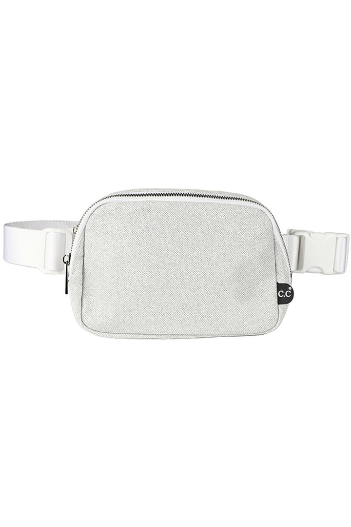 Silver C.C Glitter Tiny Mesh Fanny Pack offers a stylish and functional solution for carrying your essentials. The glitter mesh adds a touch of sparkle, while the compact size makes it easy to carry on-the-go. Stay organized and on-trend with this versatile fanny pack.