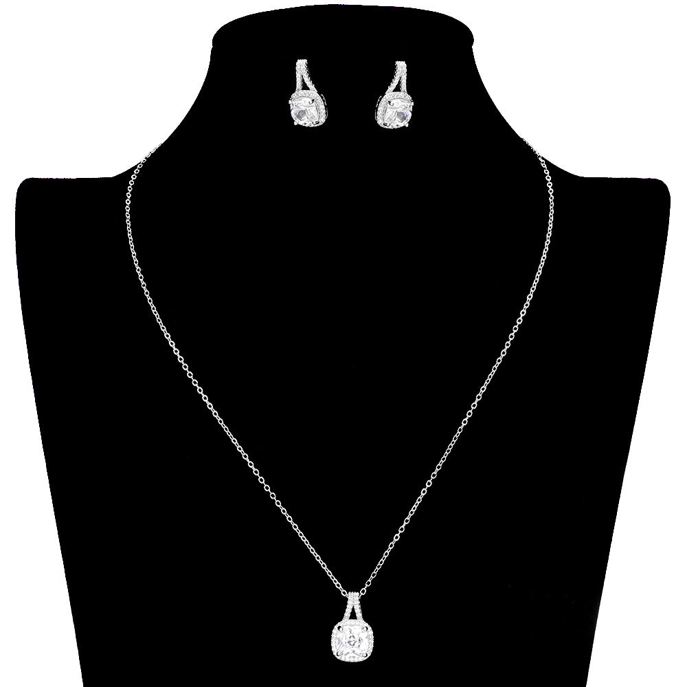 Gold CZ Cushion Square Stone Jewelry Set, add a touch of sophistication to any outfit with this beautiful set. Perfect for enhancing any occasion, this jewelry set will add classic charm and elegance to your look. Gift for birthdays, anniversaries, Mother's Day, Thank you, or any other meaningful occasion.