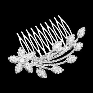 Silver CZ Marquise Stone Accented Flower Hair Comb, features a unique floral design, shimmering cubic zirconia marquise stones. Add a touch of sparkle to your look with this hair comb, perfect for special occasions or everyday wear. An excellent gift item for birthdays, anniversaries, weddings, and other special occasions.