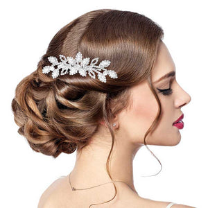 Silver CZ Marquise Stone Accented Flower Hair Comb, features a unique floral design, shimmering cubic zirconia marquise stones. Add a touch of sparkle to your look with this hair comb, perfect for special occasions or everyday wear. An excellent gift item for birthdays, anniversaries, weddings, and other special occasions.