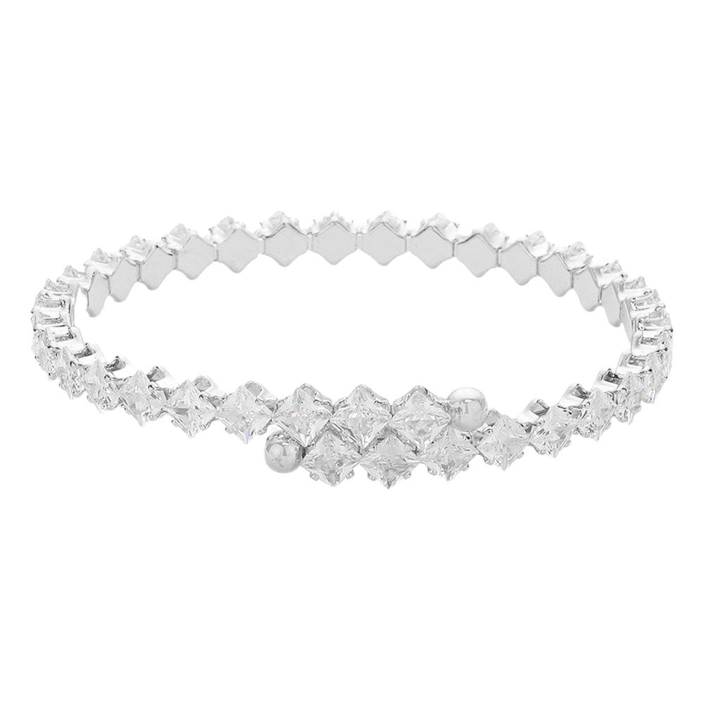 Silver CZ Square Cluster Evening Bracelet, is a stunning accessory that complements any ensemble to complete your special outfit. The quality craftsmanship of the bracelet ensures the stones remain securely in place for long-lasting, sparkling beauty. A perfect gift item for special occasions.
