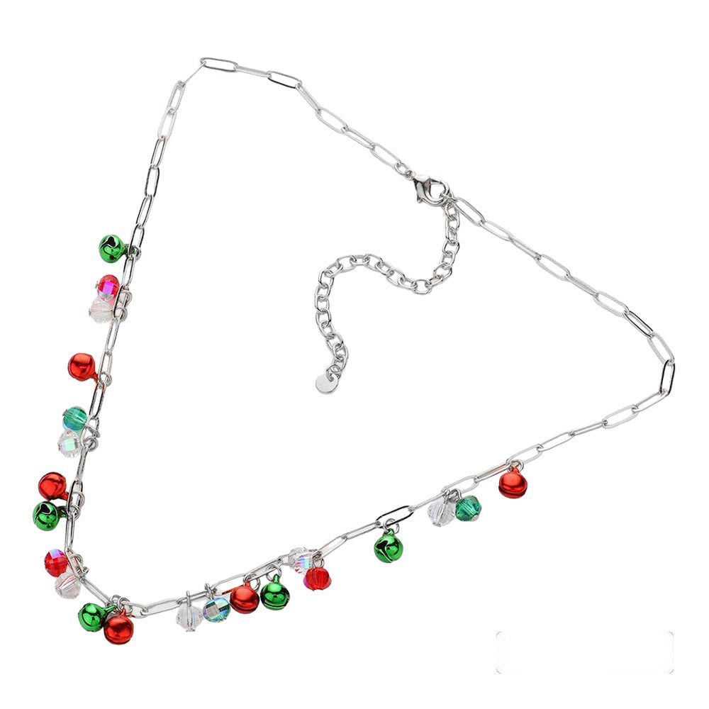 Silver-Christmas Bell Charm Station Paperclip Chain Necklace is the perfect accessory for the holiday season. Made with a festive charm and a unique paperclip chain design, it adds a touch of elegance to any outfit. Crafted with high-quality materials, it is both stylish and durable. 