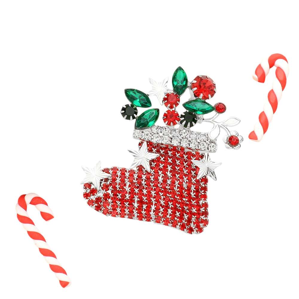 Silver-Crystal Christmas Sock Pin Brooch adds a touch of festive sparkle to any holiday outfit. Made with high-quality crystals, it features a unique design that showcases your love for Christmas and makes a great addition to your accessories collection. Perfect for any holiday party or as a thoughtful gift for a loved one.