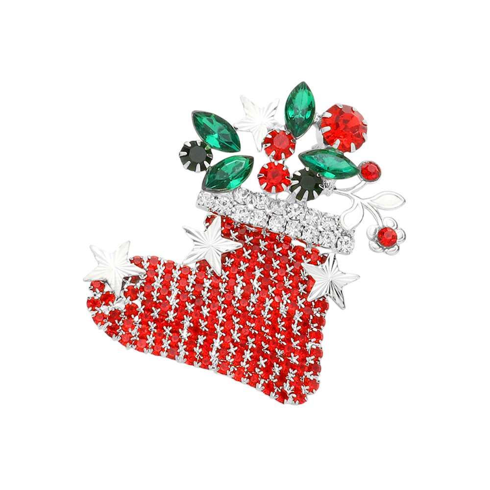 Silver-Crystal Christmas Sock Pin Brooch adds a touch of festive sparkle to any holiday outfit. Made with high-quality crystals, it features a unique design that showcases your love for Christmas and makes a great addition to your accessories collection. Perfect for any holiday party or as a thoughtful gift for a loved one.