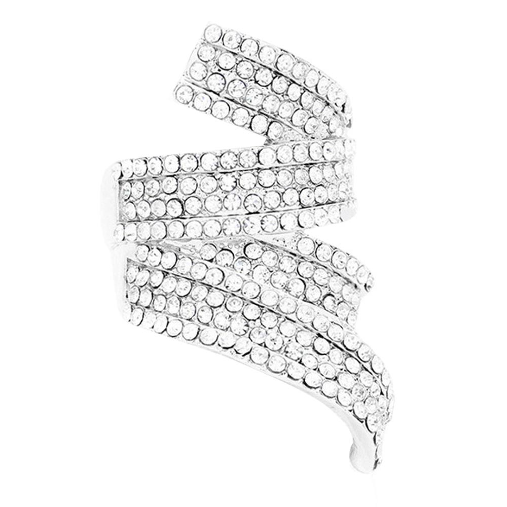 Gold Crystal Pave Stretch Ring, This Crystal Pave Stretch Ring is a fashionable and stylish piece of jewelry. Made of zinc alloy with a crystal pave, this ring is perfect for glamorous occasions. The adjustable and flexible design makes it easy to put on and take off. Shine and sparkle with this beautiful ring! 