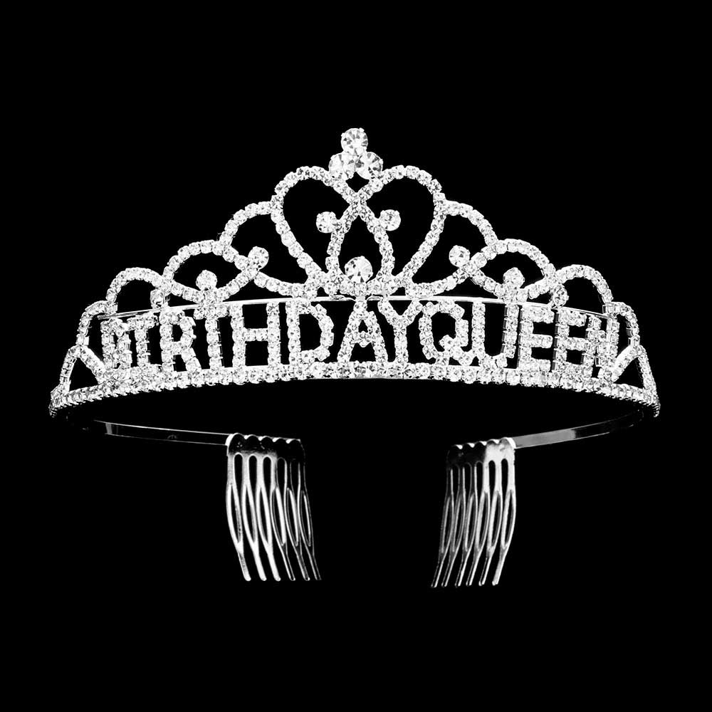Silver Crystal Rhinestone Birthday Queen Party Tiara, Give your birthday queen the perfect crown fit for royalty with this! Crafted with sparkling crystals and decorative rhinestones, this tiara will make your birthday queen shine. Perfect for birthdays, this tiara makes every special occasion unforgettable and extra special.