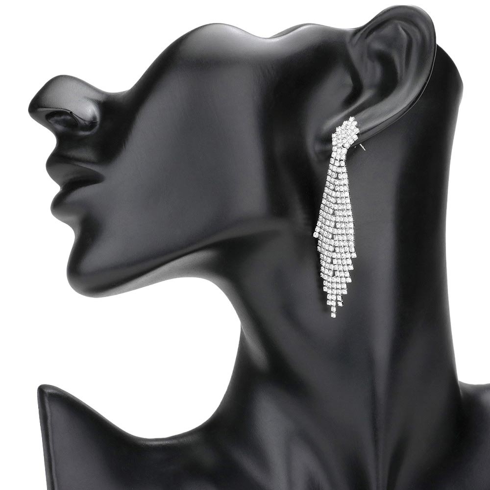 Gold Crystal Rhinestone Pave Fringe Evening Earrings, are beautifully decorated to dangle on your earlobes on special occasions for making you stand out from the crowd. Coordinate these evening earrings with any special outfit to draw everyone's attention. Perfect gift for Birthdays, anniversaries etc. 