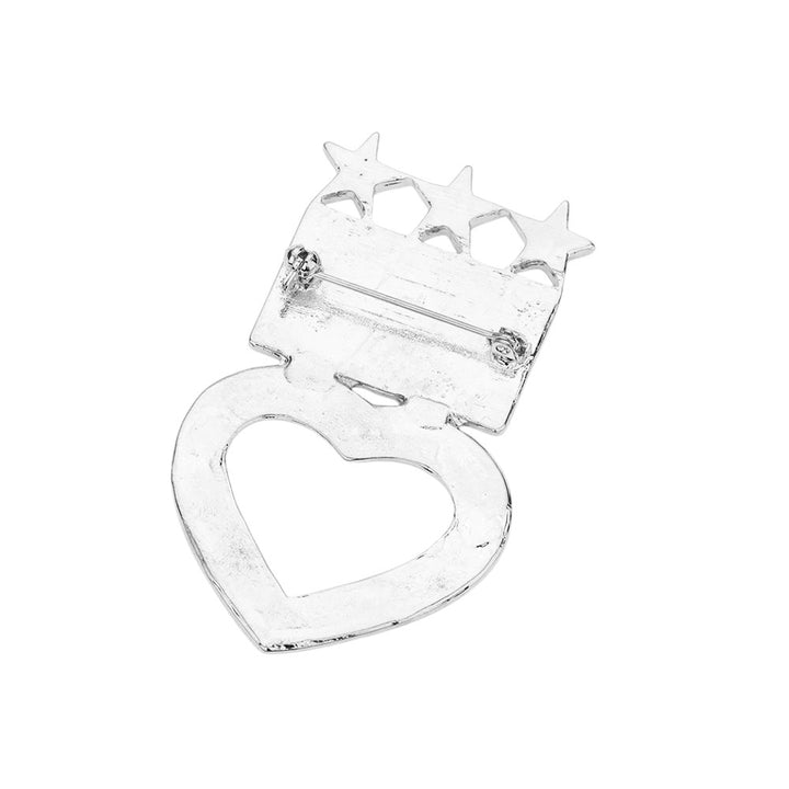 Silver Enamel American USA Flag Open Heart Pin Brooch features precision-crafted detailing with authentic red, white, and blue colouration. The open heart design symbolises patriotic devotion while maintaining elegant aesthetics. Constructed with quality metal backing and professional-grade enamel, this durable brooch includes a secure fastening mechanism suitable for various fabrics and accessories. An ideal statement piece for national holidays or everyday American pride.