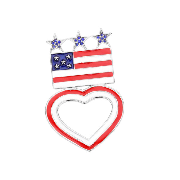Silver Enamel American USA Flag Open Heart Pin Brooch features precision-crafted detailing with authentic red, white, and blue colouration. The open heart design symbolises patriotic devotion while maintaining elegant aesthetics. Constructed with quality metal backing and professional-grade enamel, this durable brooch includes a secure fastening mechanism suitable for various fabrics and accessories. An ideal statement piece for national holidays or everyday American pride.