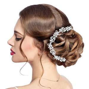 Silver Floral Marquise Stone Accented Bun Wrap Headpiece, Elevate your special occasion or wedding ensemble with this exquisite piece. Whether you're a bride looking to enhance your bridal look or seeking a thoughtful gift for someone special, this headpiece is the perfect choice.