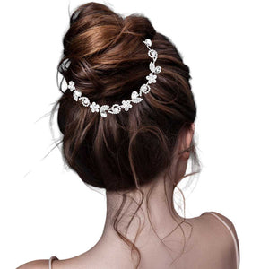 Silver Floral Multi-Stone Cluster Vine Bun Wrap Headpiece, this exquisite bun wrap headpiece features intricate clusters of multi-stone flowers with a delicate vine design. This headpiece is perfect for any special event. Perfect gift choice for birthdays, anniversaries, weddings, bridal showers, and other special occasions.