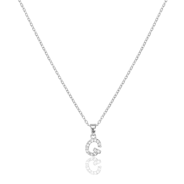 Silver G Stainless Steel CZ Stone Paved Monogram Pendant Necklace exudes elegance and personalization. Made with durable stainless steel, paved with sparkling CZ stones, and featuring a monogram pendant, this necklace is the perfect accessory for any outfit. Elevate your style and make a statement with this stunning necklace.