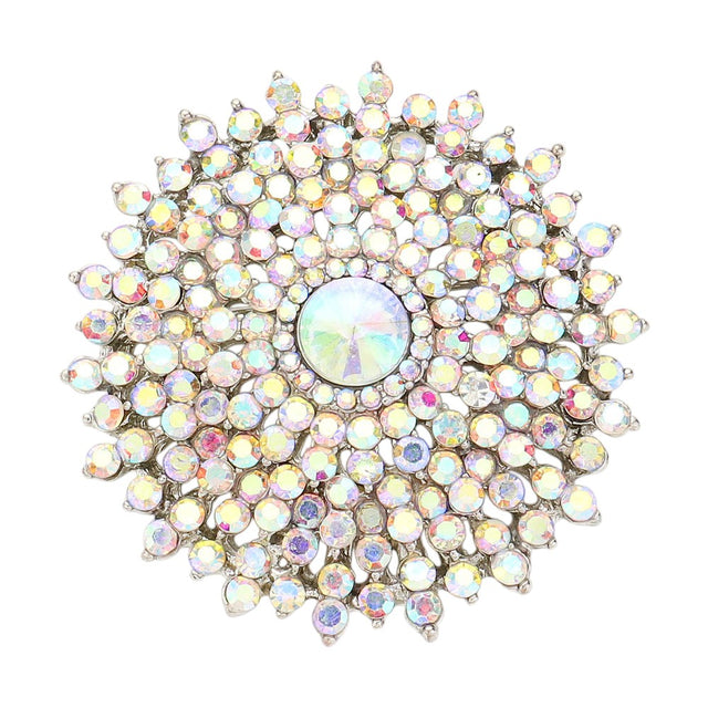 Silver Glass Crystal Bubble Pin Brooch adds a touch of elegance to any outfit. Made with high-quality glass crystals, this pin brooch sparkles and shines in the light. The circular design creates a modern and stylish look, perfect for a formal event or everyday wear. 