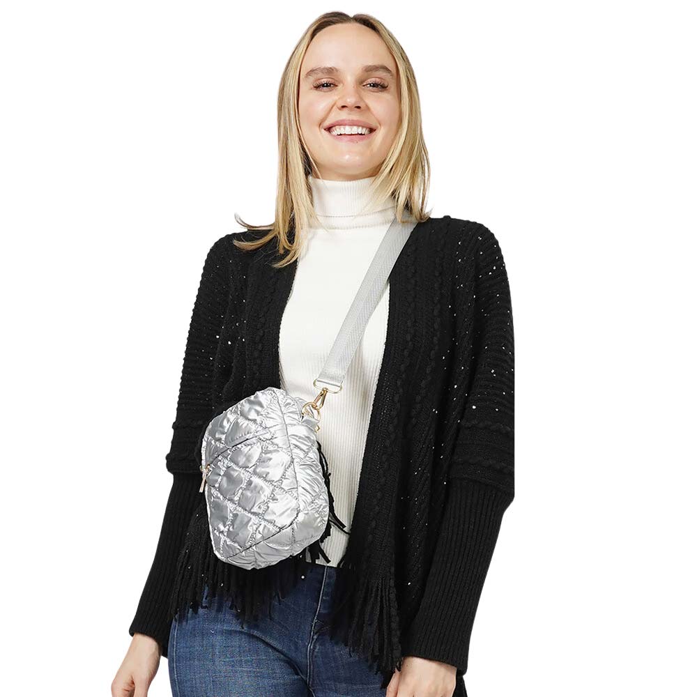 Silver Glossy Puffer Mini Crossbody Bag, be the ultimate fashionista when carrying this puffer mini crossbody bag in style. This crossbody bag for women could keep all your documents, Phone, Travel, Money, Cards, keys, etc in one compact place, and comfortably within arm's reach. Stay comfortable and smart.