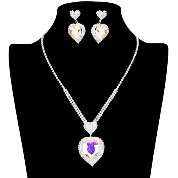 Silver Heart Crystal Rhinestone Drop Necklace, this gorgeous crystal rhinestone jewelry set will show your class on any occasion. The elegance of these rhinestone necklaces goes unmatched. Wear with different outfits to add perfect luxe & class with incomparable beauty. Great Gift for a birthday, mother's day, thank you, etc.