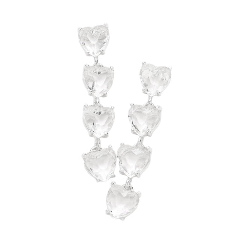 Pendientes colgantes de noche con eslabones de piedra de corazón - Plata