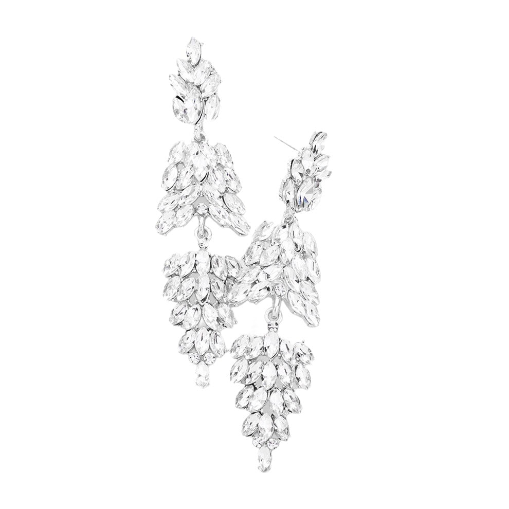 Silver Marquise Crystal Cluster Drop Evening Earrings, looks like the ultimate fashionista with these evening earrings! The perfect sparkling earrings adds a sophisticated & stylish glow to any outfit. Ideal for parties, weddings, graduation, prom, holidays, pair these earrings with any ensemble for a polished look.