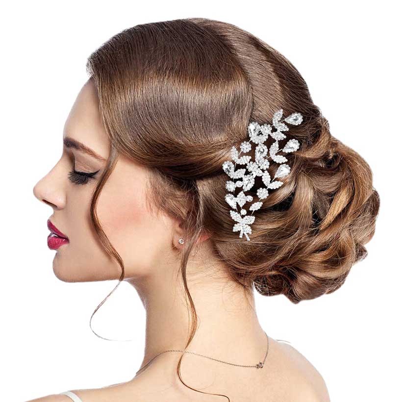 Gold Marquise Stone Accented Floral Hair Comb, this elegant floral hair comb features an array of marquise stones, adding a classic touch to any hairstyle. The beautifully crafted design hair comb adds a gorgeous glow to any special outfit. These are Perfect Anniversary Gifts, and also ideal for any special occasion.
