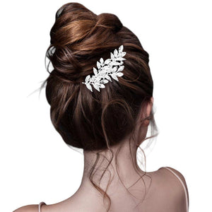 Silver Marquise Stone Accented Leaf Cluster Hair Comb, is a beautiful way to add a touch of glamour to any hairstyle with your special outfit. This comb is the perfect accessory for any special occasion. An excellent gift item for birthdays, anniversaries, weddings, bridal showers, proms, and other special occasions.