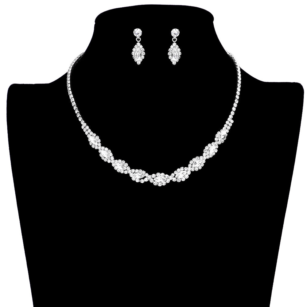 Silver Marquise Stone Accented Rhinestone Jewelry Set, adds a classic touch to any ensemble. The timeless marquise cut stones are perfectly accented with a dazzling variety of rhinestones, creating a timeless piece of jewelry that is sure to impress. A perfect fashion accessory for any kind of casual or special occasion.