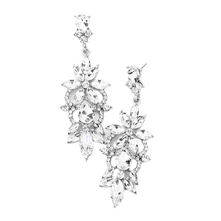 Silver Marquise Stone Flower Accented Evening Earrings, looks like the ultimate fashionista with these evening earrings! The perfect sparkling earrings adds a sophisticated & stylish glow to any outfit. Ideal for parties, weddings, graduation, prom, holidays, pair these earrings with any ensemble for a polished look.