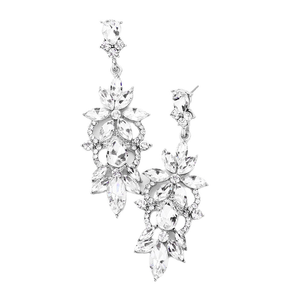 Silver Marquise Stone Flower Accented Evening Earrings, looks like the ultimate fashionista with these evening earrings! The perfect sparkling earrings adds a sophisticated & stylish glow to any outfit. Ideal for parties, weddings, graduation, prom, holidays, pair these earrings with any ensemble for a polished look.