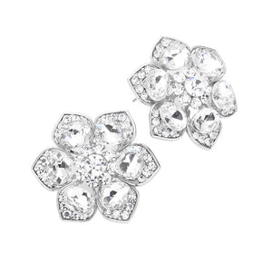 Silver Multi Stone Embellished Flower Evening Earrings, looks like the ultimate fashionista with these evening earrings! The perfect sparkling earrings adds a sophisticated & stylish glow to any outfit. Ideal for parties, weddings, graduation, prom, holidays, pair these earrings with any ensemble for a polished look.