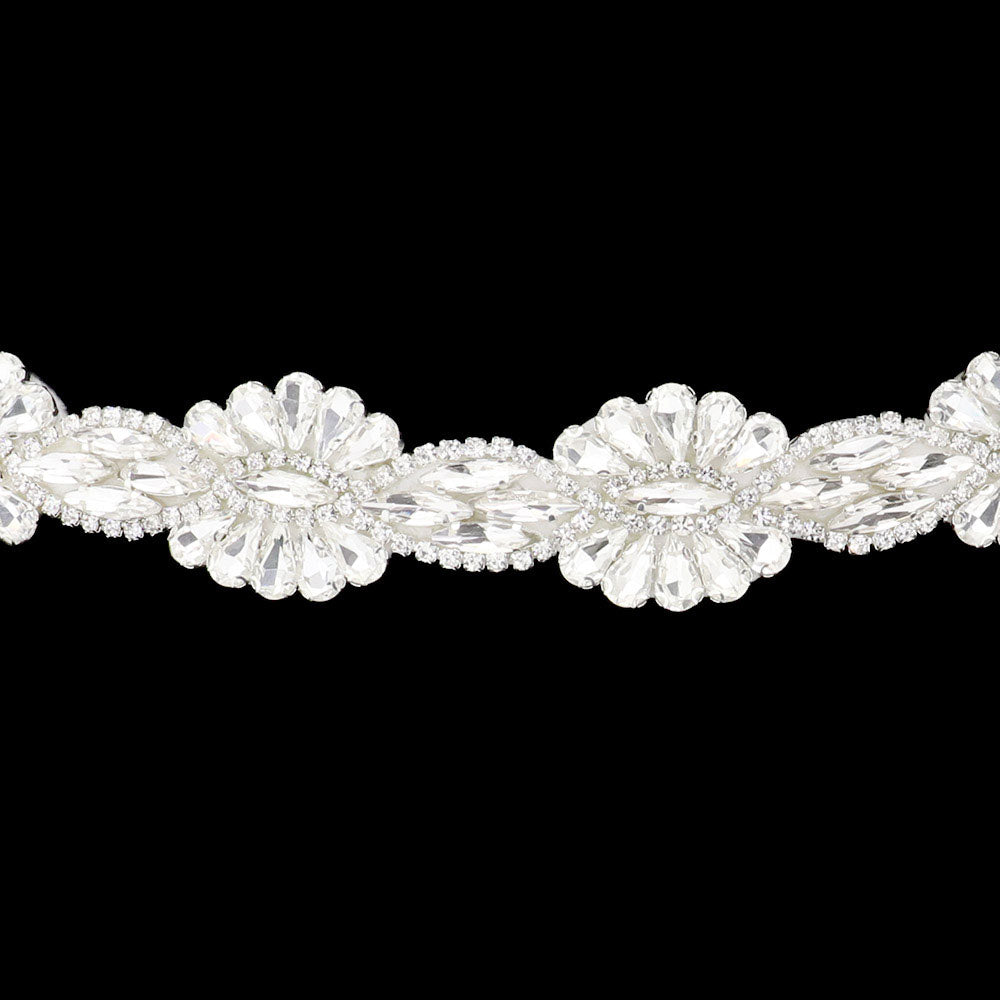 Silver Multi Stone Sash Ribbon Bridal Wedding Belt Headband, is the perfect accessory for your special day. This belt headband will give your wedding look a unique and sophisticated touch. This is a must-have accessory for your very own special day. Perfect for brides, bridal parties, and any other formal occasion.