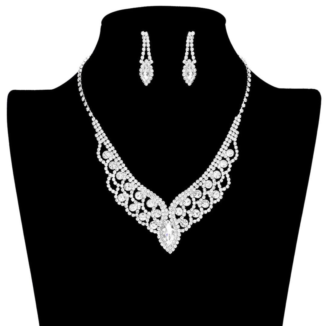Silver Oval Crystal Rhinestone Pave V Collar Necklace, is an exquisite and gorgeous necklace that will surely amp up your beauty and show your perfect class. It adds a gorgeous glow to your outfit on special occasions. Perfect gift for Birthday, Anniversary, Wedding, Bridal Shower, Mother's Day, Graduation, Prom Jewelry, etc.