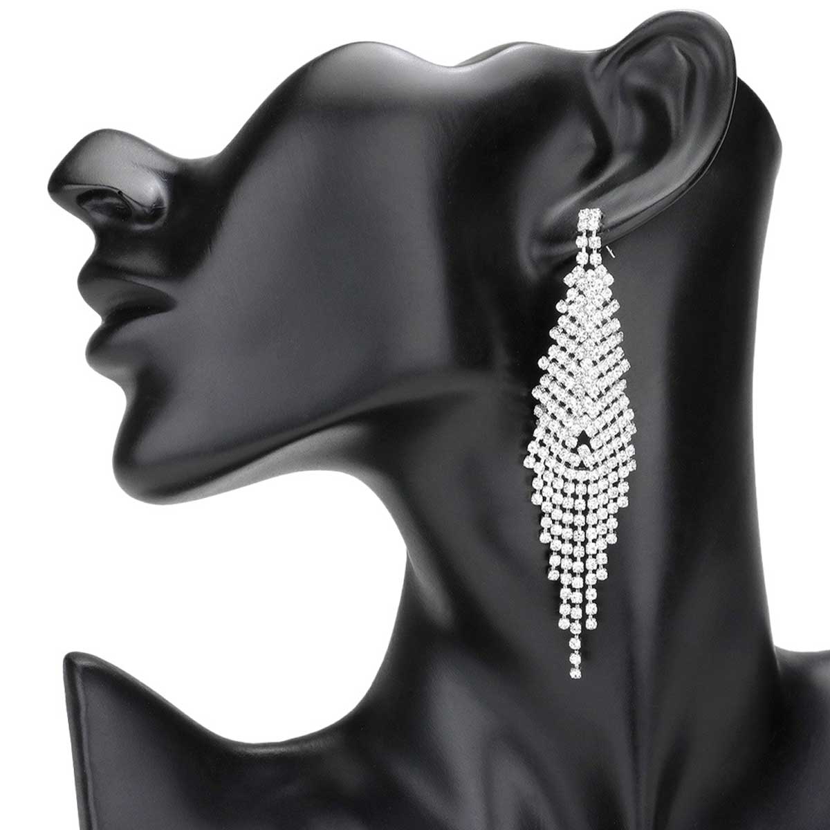 Gold Pave Crystal Rhinestone Fringe Evening Earrings, These gorgeous Crystal Rhinestone pieces will show your class on any special occasion. Eye-catching sparkle, the sophisticated look you have been craving for! This Earrings sparkles all around with its surrounding Crystal. This Earrings is easy to put on, and take off.