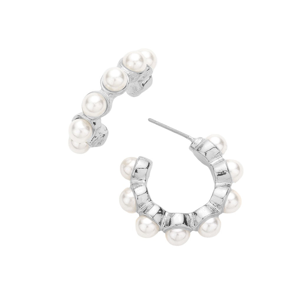 Gold Elevate your style with these luxurious Pearl Embellished Hoop Earrings. Made with exquisite pearl detailing, these elegant earrings add a touch of sophistication to any outfit. The perfect accessory for any fashion-forward and sophisticated individual.