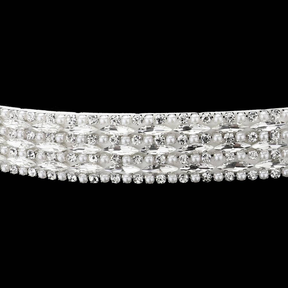 Silver Pearl Round Stone Sash Ribbon Bridal Wedding Belt Headband adds a luxurious touch to your wedding day with this timeless pearl round bridal wedding belt headband. It's perfect for a classic or modern wedding, adding a timeless touch to your bridal outfit. Perfect for brides, and bridal parties.