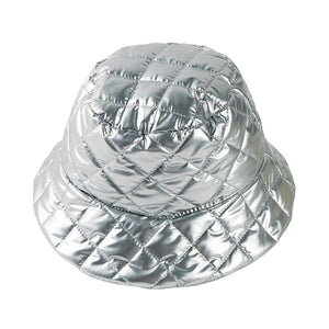 Silver Quilted Puffer Solid Bucket Hat, Keep warm and comfortable in style with this hat. Crafted from a quilted material, this hat provides superior insulation and protection for your head and keeps you comfortable in the winter. Awesome winter gift for your family and friends.