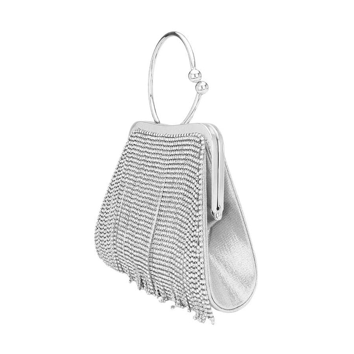 Silver Rhinestone Embellished Evening Tote Crossbody Bag, This tote bag is uniquely detailed, featuring a bright, sparkly finish giving. This is the perfect evening for any fancy or formal occasion when you want to accessorize your dress, gown, or evening attire during a wedding, bridesmaid bag, formal, or on date night.