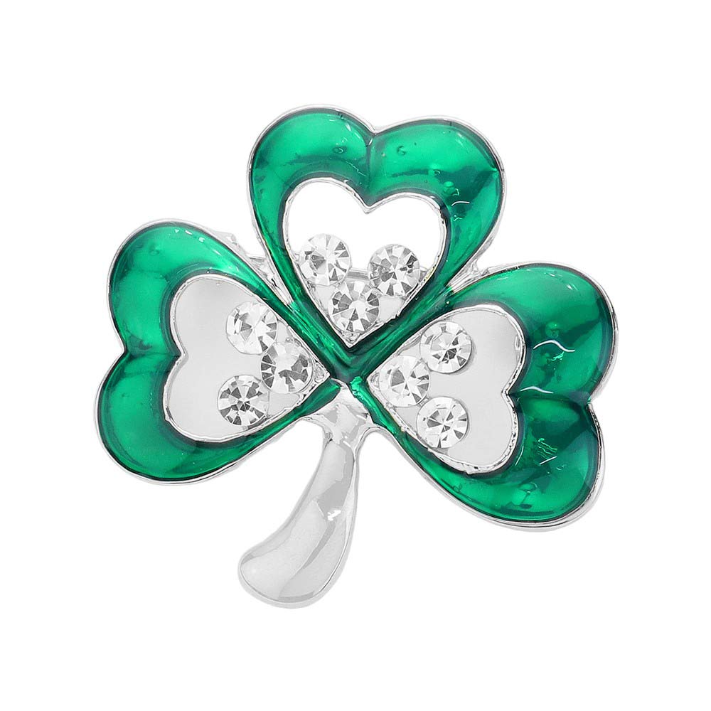Gold Rhinestone Enamel Clover Pin Brooch, is an elegant accessory that adds a touch of sophistication to any outfit. The sparkling rhinestones and delicate enamel clover design make it a perfect statement piece for any occasion. With its versatile appeal, this brooch is a must-have for any fashion-forward individual.